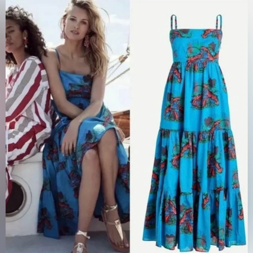 J. Crew Turquoise Floral Tiered Maxi Dress - Picture 2 of 7